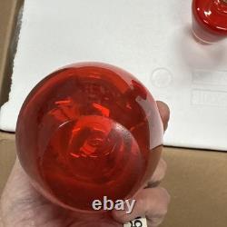 2 Hand-blown Murano Red Glass Candlestick Holders with Clear Base Made In Italy