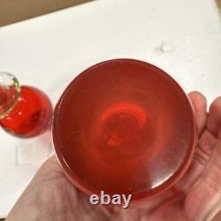 2 Hand-blown Murano Red Glass Candlestick Holders with Clear Base Made In Italy