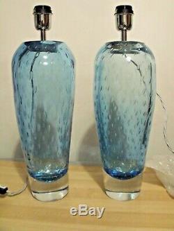 2 Heathfield Esme Sapphire Hand-Blown Glass Table Lamp 45cm High Made In U. K