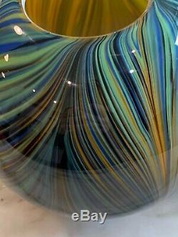 2 MID CENTURY MODERN ART GLASS SWIRLS LARGE VASES -Cased Glass