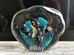 2 MURANO Art Glass AQUARIUMS Millefiori 7+9=16 fish Hand Blown Paperweight