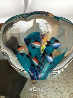 2 MURANO Art Glass AQUARIUMS Millefiori 7+9=16 fish Hand Blown Paperweight