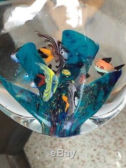 2 MURANO Art Glass AQUARIUMS Millefiori 7+9=16 fish Hand Blown Paperweight