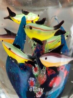 2 MURANO Art Glass AQUARIUMS Millefiori 7+9=16 fish Hand Blown Paperweight