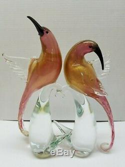 2 Murano Birds Of Paradise Formia Hand Blown Art Glass Light Cranberry/gold