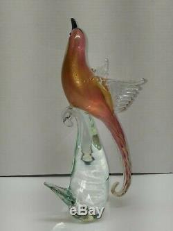 2 Murano Birds Of Paradise Formia Hand Blown Art Glass Light Cranberry/gold