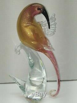 2 Murano Birds Of Paradise Formia Hand Blown Art Glass Light Cranberry/gold