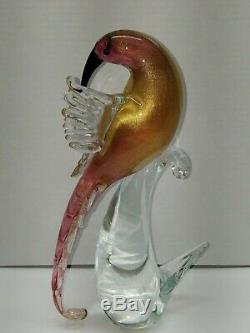 2 Murano Birds Of Paradise Formia Hand Blown Art Glass Light Cranberry/gold