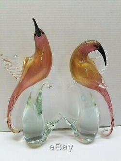 2 Murano Birds Of Paradise Formia Hand Blown Art Glass Light Cranberry/gold