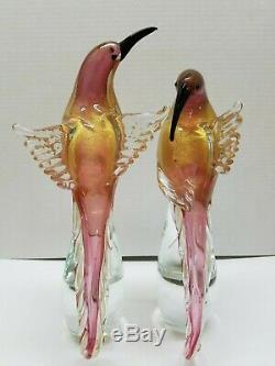 2 Murano Birds Of Paradise Formia Hand Blown Art Glass Light Cranberry/gold