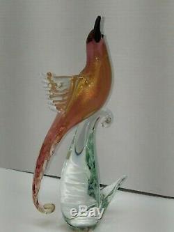 2 Murano Birds Of Paradise Formia Hand Blown Art Glass Light Cranberry/gold