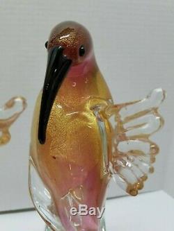 2 Murano Birds Of Paradise Formia Hand Blown Art Glass Light Cranberry/gold