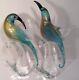 2 Murano Birds of Paradise Formia Hand Blown Art Glass Teal withGold Adventurine