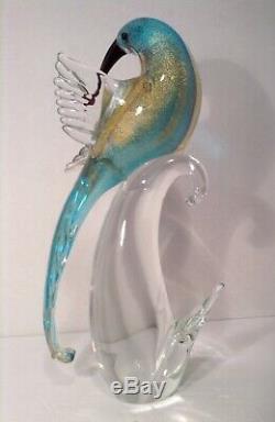 2 Murano Birds of Paradise Formia Hand Blown Art Glass Teal withGold Adventurine