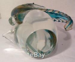 2 Murano Birds of Paradise Formia Hand Blown Art Glass Teal withGold Adventurine