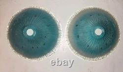 2 Murano Venetian Hand Blown Aqua Art Glass Hanging Light Lamp Shades 16'x6
