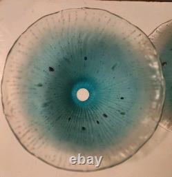 2 Murano Venetian Hand Blown Aqua Art Glass Hanging Light Lamp Shades 16'x6