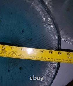 2 Murano Venetian Hand Blown Aqua Art Glass Hanging Light Lamp Shades 16'x6