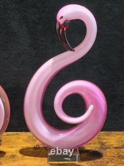 2 Pink Flamingo Murano Style Hand Blown Swirl Art Glass Matched Set 12