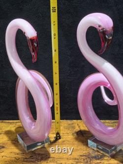 2 Pink Flamingo Murano Style Hand Blown Swirl Art Glass Matched Set 12