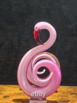 2 Pink Flamingo Murano Style Hand Blown Swirl Art Glass Matched Set 12