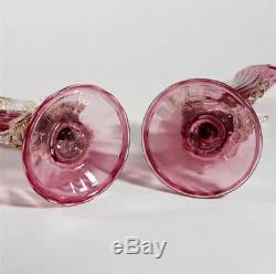 2 Salviati 12.75 1940s Hand Blown Murano Art Glass Cranberry Ewers Dolphin Base