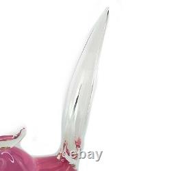 (2) VTG Murano Rooster Pheasant Bird Art Glass Figurine Pink Clear STUNNING