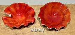 2 Vintage 1960s Hand-Blown Venetian/Murano Red Aventurine Cased Art Glass Bowls