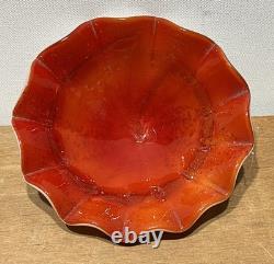 2 Vintage 1960s Hand-Blown Venetian/Murano Red Aventurine Cased Art Glass Bowls