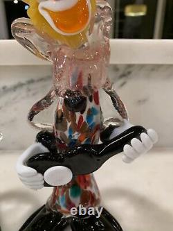 2 Vintage 1960s Murano Hand Blown Art Glass Musical Clown Figurines Italy Label