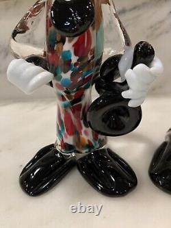 2 Vintage 1960s Murano Hand Blown Art Glass Musical Clown Figurines Italy Label