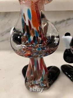 2 Vintage 1960s Murano Hand Blown Art Glass Musical Clown Figurines Italy Label