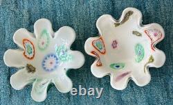 2 Vintage Hand Blown Murano Glass Heavy Trinket Candy Dish Bowl