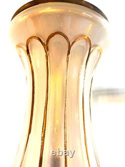 2 Vintage Italian Murano Hand Blown Twisted Glass Opalescent Lamps w Gilt Swirl