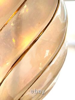 2 Vintage Italian Murano Hand Blown Twisted Glass Opalescent Lamps w Gilt Swirl