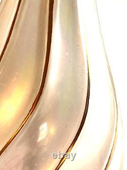 2 Vintage Italian Murano Hand Blown Twisted Glass Opalescent Lamps w Gilt Swirl