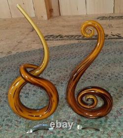 2 Vintage MURANO Hand Blown Art Glass Swirl Sculpture Music Clef Note Abstract
