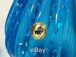 2 Vintage Murano Galliano Ferro Art Glass Aqua Blue Table Lamp Vases, 8 1/2 T