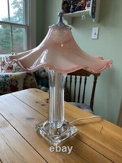 2 Vtg Mid Century Mod Pink Murano Glass Boudoir Lamps Hand Blown Shade STUNNING