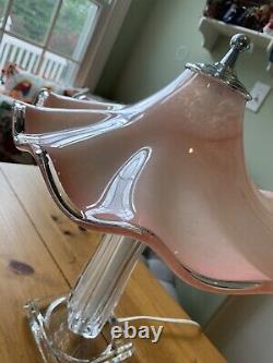 2 Vtg Mid Century Mod Pink Murano Glass Boudoir Lamps Hand Blown Shade STUNNING