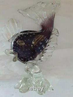 2 Vtg Murano Glass Amethyst Koi Fish Figurine Applied Details Gold Flecks 10