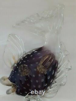 2 Vtg Murano Glass Amethyst Koi Fish Figurine Applied Details Gold Flecks 10