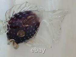 2 Vtg Murano Glass Amethyst Koi Fish Figurine Applied Details Gold Flecks 10