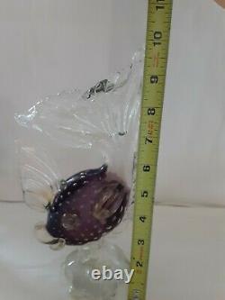 2 Vtg Murano Glass Amethyst Koi Fish Figurine Applied Details Gold Flecks 10