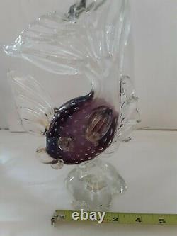 2 Vtg Murano Glass Amethyst Koi Fish Figurine Applied Details Gold Flecks 10