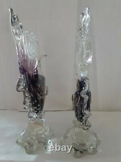 2 Vtg Murano Glass Amethyst Koi Fish Figurine Applied Details Gold Flecks 10