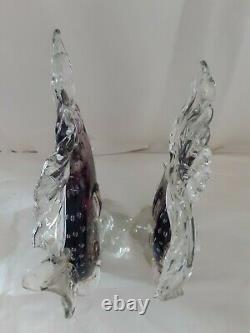 2 Vtg Murano Glass Amethyst Koi Fish Figurine Applied Details Gold Flecks 10