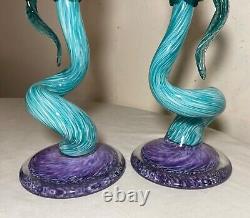 2 vintage hand blown Italian Murano glass candlestick candle holders sculpture