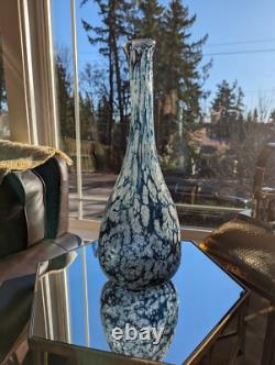 20 in Murano Style Hand-Blown Art Glass Vase Blue & White Italian Decor