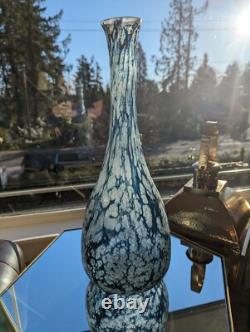 20 in Murano Style Hand-Blown Art Glass Vase Blue & White Italian Decor
